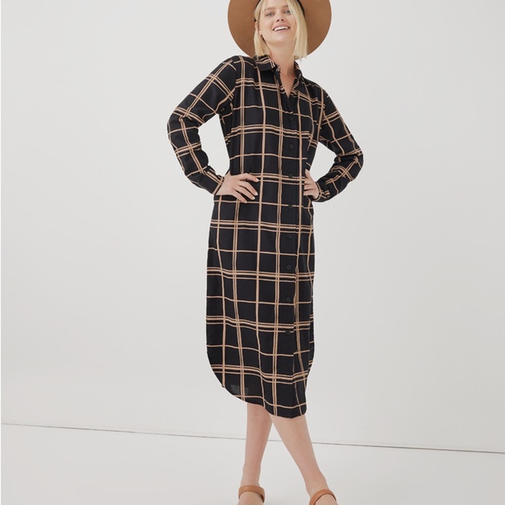 Pact Black and Tan Plaid Long Sleeve Dress